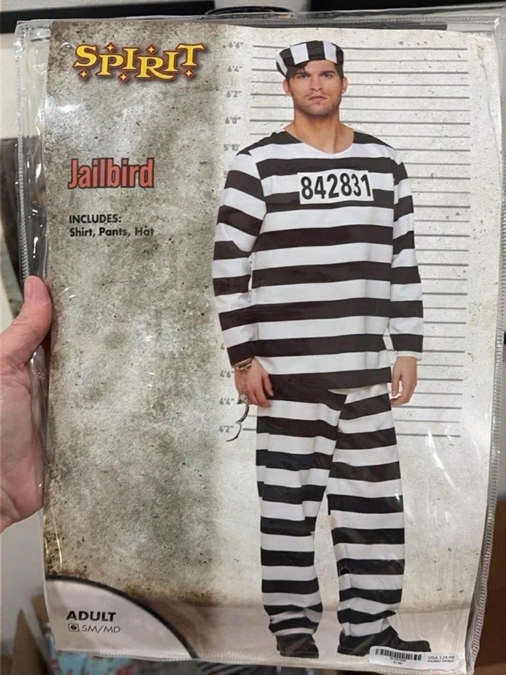 NEW S/M unisex Spirit Jailbird Costume Set in Black and White Stripes
